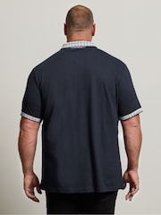 BadRhino Big & Tall Blue Jacquard Checked Collar 100% Cotton Polo Shirt - Image 3 of 6