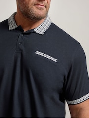 BadRhino Big & Tall Blue Jacquard Checked Collar 100% Cotton Polo Shirt - Image 4 of 6