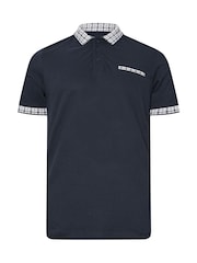 BadRhino Big & Tall Blue Jacquard Checked Collar 100% Cotton Polo Shirt - Image 5 of 6