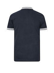 BadRhino Big & Tall Blue Jacquard Checked Collar 100% Cotton Polo Shirt - Image 6 of 6