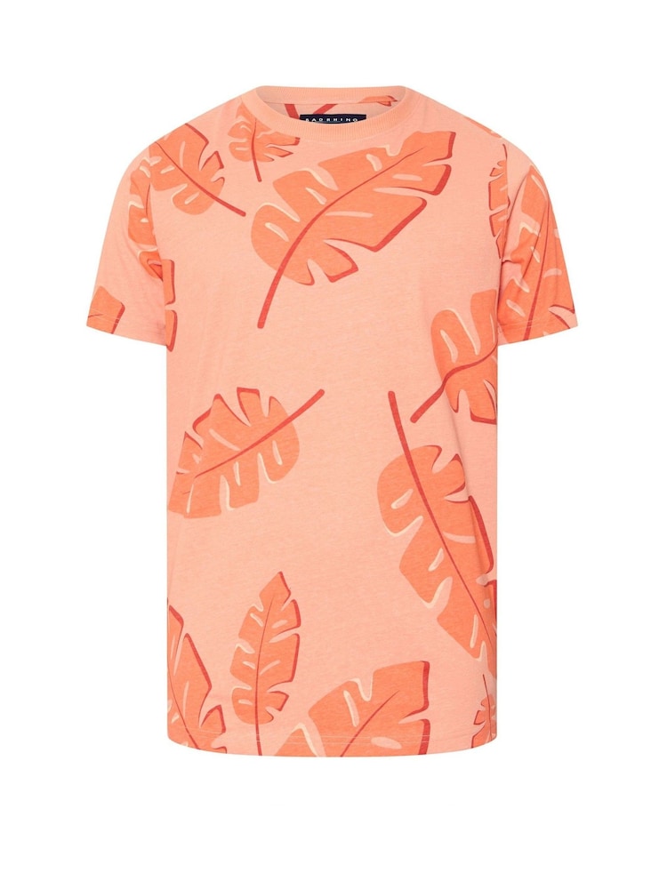 BadRhino Big & Tall Pink Leaf Print 100% Cotton T-Shirt - Image 1 of 2