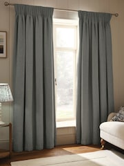 Grey Brushed Herringbone Pencil Pleat Blackout Thermal Curtains - Image 1 of 5