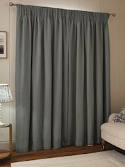 Grey Brushed Herringbone Pencil Pleat Blackout Thermal Curtains - Image 2 of 5