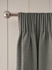 Grey Brushed Herringbone Pencil Pleat Blackout Thermal Curtains - Image 3 of 5