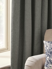 Grey Brushed Herringbone Pencil Pleat Blackout Thermal Curtains - Image 4 of 5