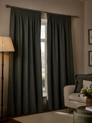Teal Blue Brushed Herringbone Pencil Pleat Blackout Thermal Curtains - Image 2 of 5