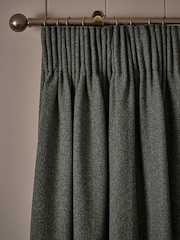 Teal Blue Brushed Herringbone Pencil Pleat Blackout Thermal Curtains - Image 3 of 5