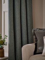 Teal Blue Brushed Herringbone Pencil Pleat Blackout Thermal Curtains - Image 4 of 5