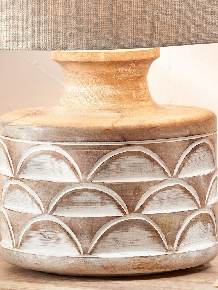Pacific Lifestyle White Kingsbury Large Carved Wood Table Lamp - Image 2 of 5 Pacific Lifestyle White Kingsbury Large Carved Wood Table Lamp - Image 2 of 5