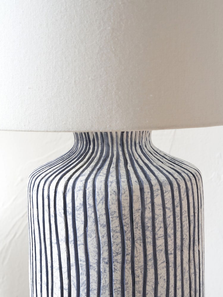 Pacific Lifestyle Blue Bude White Stripe Stoneware Table Lamp - Image 2 of 5