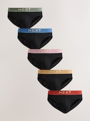 Black Pastel Waistband 5 Pack Cotton Rich Briefs - Image 1 of 9