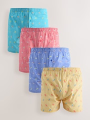 Yellow/ Blue Summer Print 4 pack Woven Pure Boxers - Image 1 of 8