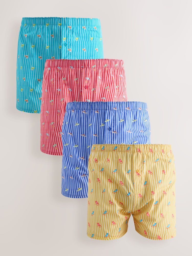 Yellow/ Blue Summer Print 4 pack Woven Pure Boxers - Image 1 of 8