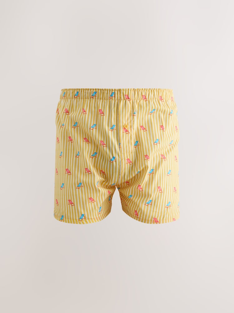 Yellow/ Blue Summer Print 4 pack Woven Pure Boxers - Image 2 of 8