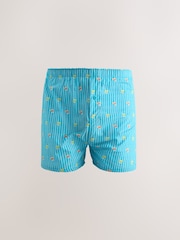Yellow/ Blue Summer Print 4 pack Woven Pure Boxers - Image 5 of 8