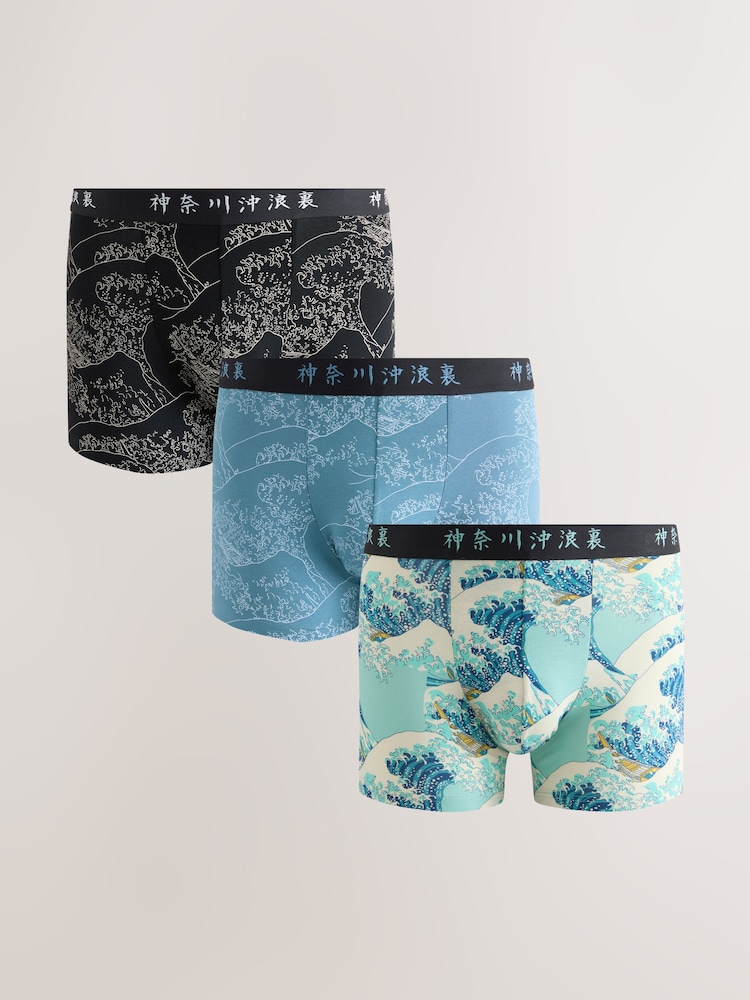 Blue Licence Blue Hokusai Trunks 3 Pack - Image 1 of 7