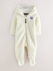 Superdry White Teddy Fleece Pramsuit - Image 1 of 6