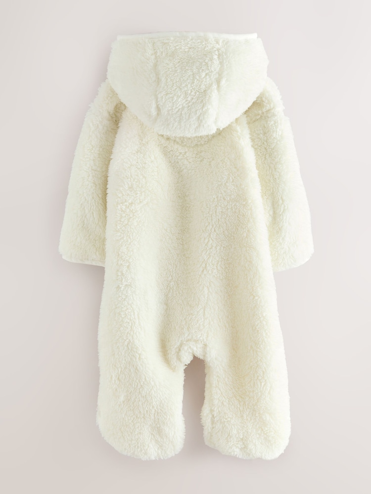 Superdry White Teddy Fleece Pramsuit - Image 2 of 6