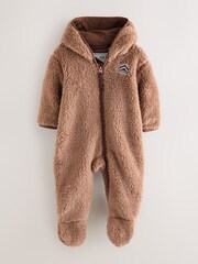 Superdry Brown Teddy Fleece Pramsuit - Image 1 of 6