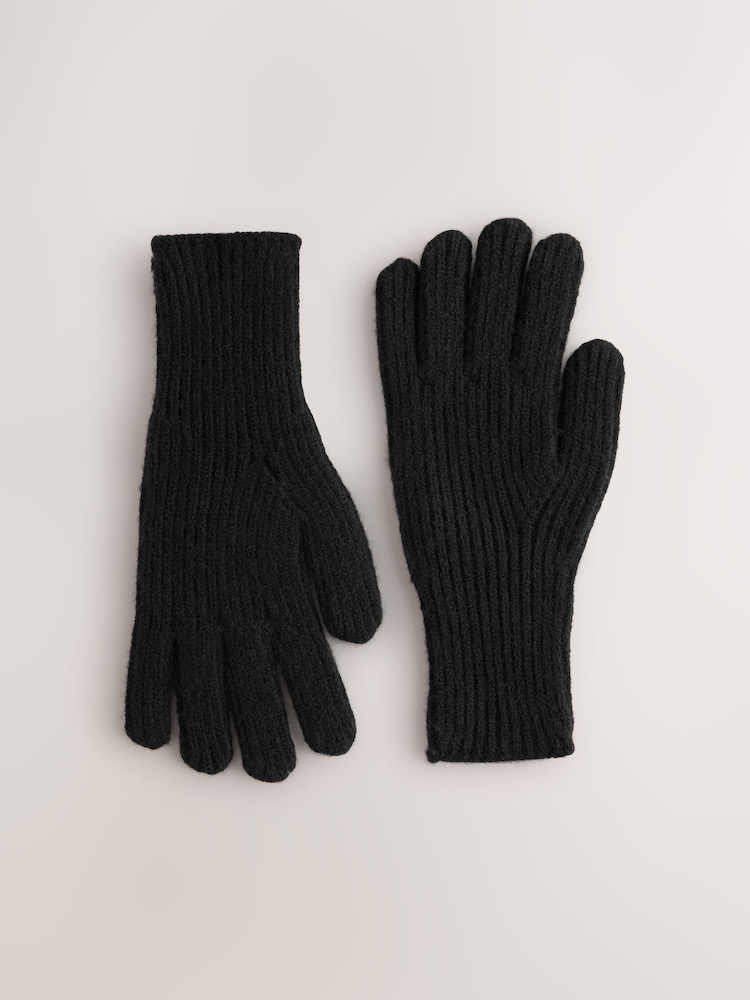 Black Rib Knit Gloves - Image 1 of 3
