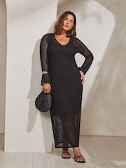 Live Unlimited Black Curve Crochet Bell Sleeve Midaxi Dress - Image 1 of 7
