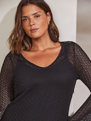 Live Unlimited Black Curve Crochet Bell Sleeve Midaxi Dress - Image 5 of 7