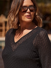 Live Unlimited Black Curve Crochet Bell Sleeve Midaxi Dress - Image 7 of 7