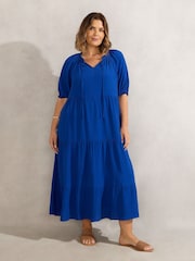 Live Unlimited Blue Curve Tiered V-Neck Dress - Image 1 of 4