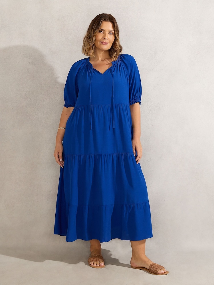 Live Unlimited Blue Curve Tiered V-Neck Dress - Image 1 of 4