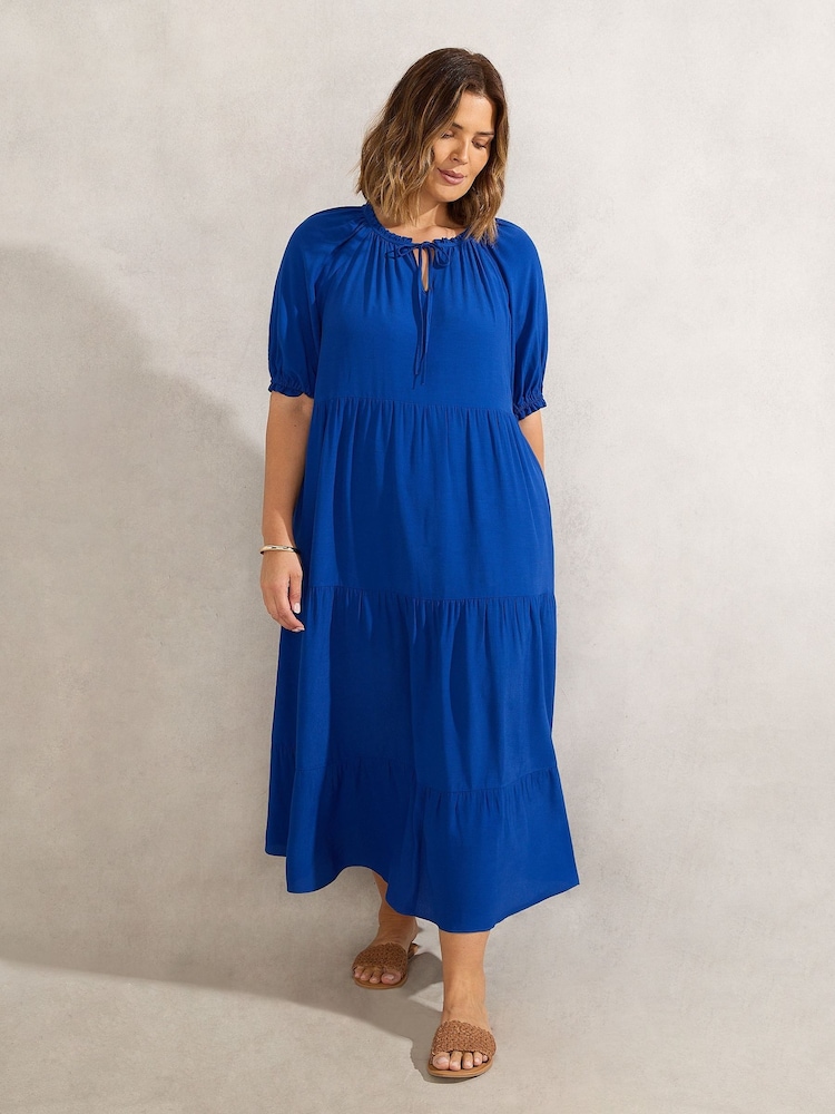 Live Unlimited Blue Curve Tiered V-Neck Dress - Image 2 of 4
