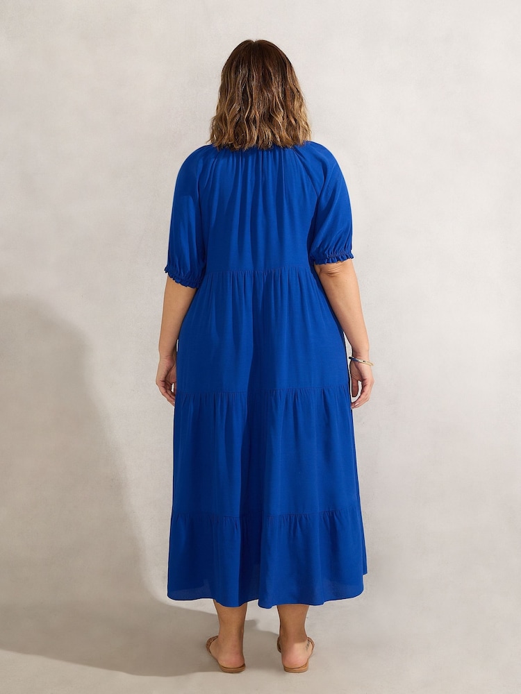 Live Unlimited Blue Curve Tiered V-Neck Dress - Image 4 of 4