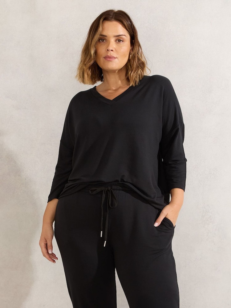 Live Unlimited Black Curve Lightweight Supersoft 3/4 Sleeve Top - Image 1 of 1
