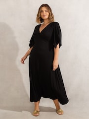 Live Unlimited Black Curve Jersey Angel Sleeve Wrap Dress - Image 1 of 4