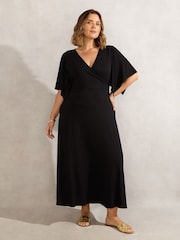 Live Unlimited Black Curve Jersey Angel Sleeve Wrap Dress - Image 3 of 4