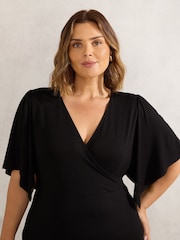 Live Unlimited Black Curve Jersey Angel Sleeve Wrap Dress - Image 4 of 4