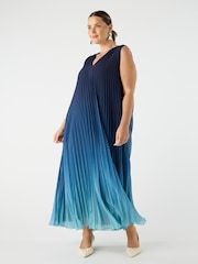 Live Unlimited Blue Curve Pleated V-Neck Dress - Image 2 of 4