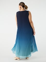 Live Unlimited Blue Curve Pleated V-Neck Dress - Image 4 of 4