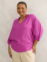 Live Unlimited Purple Curve Dolman Sleeve Gathered Neck Top - Image 1 of 6