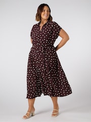 Live Unlimited Brown Curve Polka Dot Maxi Shirt Dress - Image 1 of 5