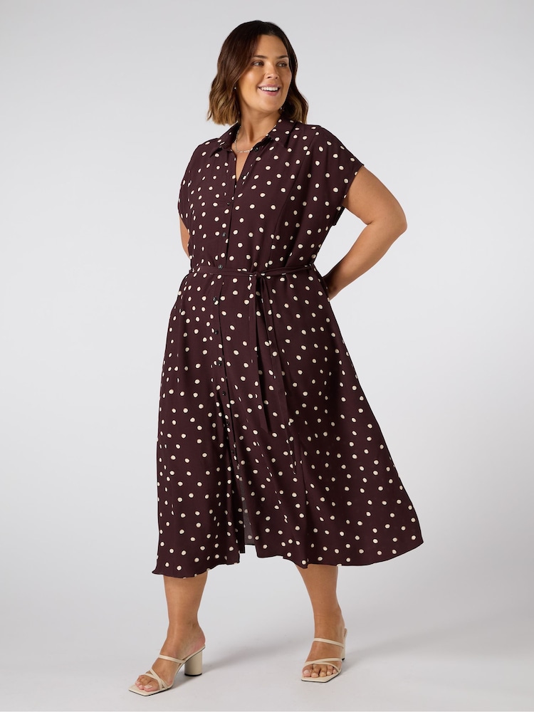 Live Unlimited Brown Curve Polka Dot Maxi Shirt Dress - Image 1 of 5