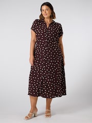 Live Unlimited Brown Curve Polka Dot Maxi Shirt Dress - Image 3 of 5