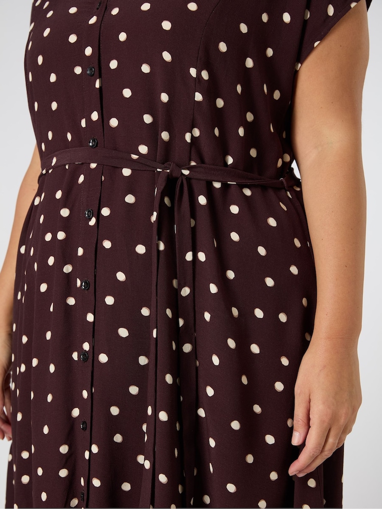 Live Unlimited Brown Curve Polka Dot Maxi Shirt Dress - Image 5 of 5
