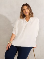 Live Unlimited White Curve Dolman Sleeve Gathered Neck Top - Image 1 of 3