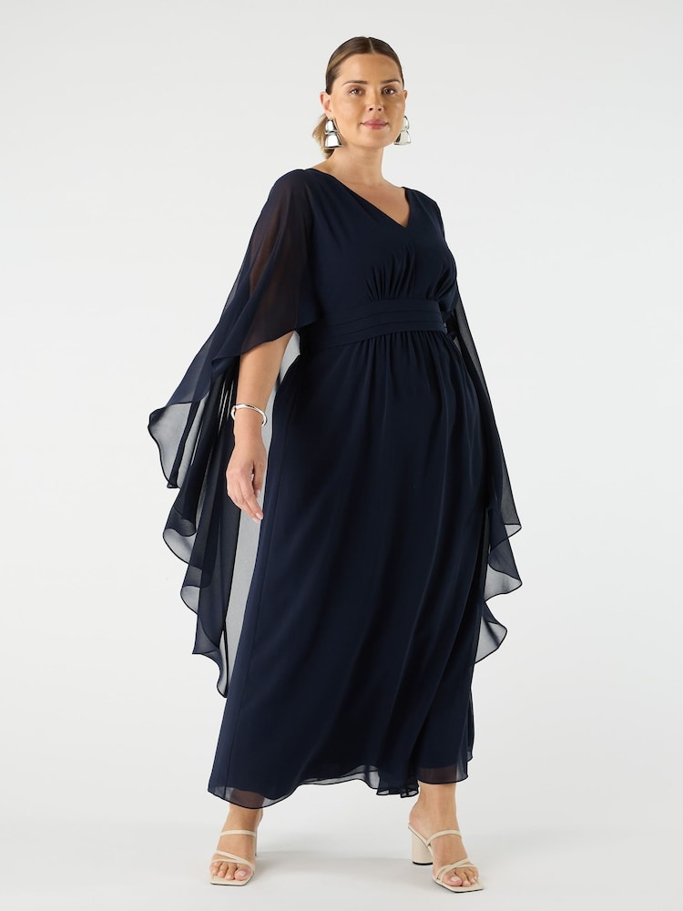 Live Unlimited Blue Curve Chiffon Maxi Cape Dress - Image 1 of 3