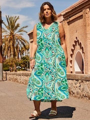 Live Unlimited Green Curve Paisley Print Sleeveless Midi Dress - Image 1 of 8