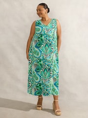 Live Unlimited Green Curve Paisley Print Sleeveless Midi Dress - Image 3 of 8