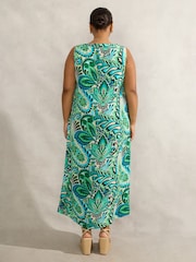 Live Unlimited Green Curve Paisley Print Sleeveless Midi Dress - Image 4 of 8