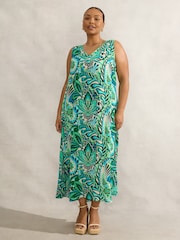 Live Unlimited Green Curve Paisley Print Sleeveless Midi Dress - Image 5 of 8