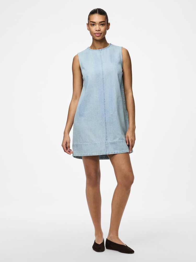 PIECES Blue Sleeveless Denim Dress - Image 1 of 4