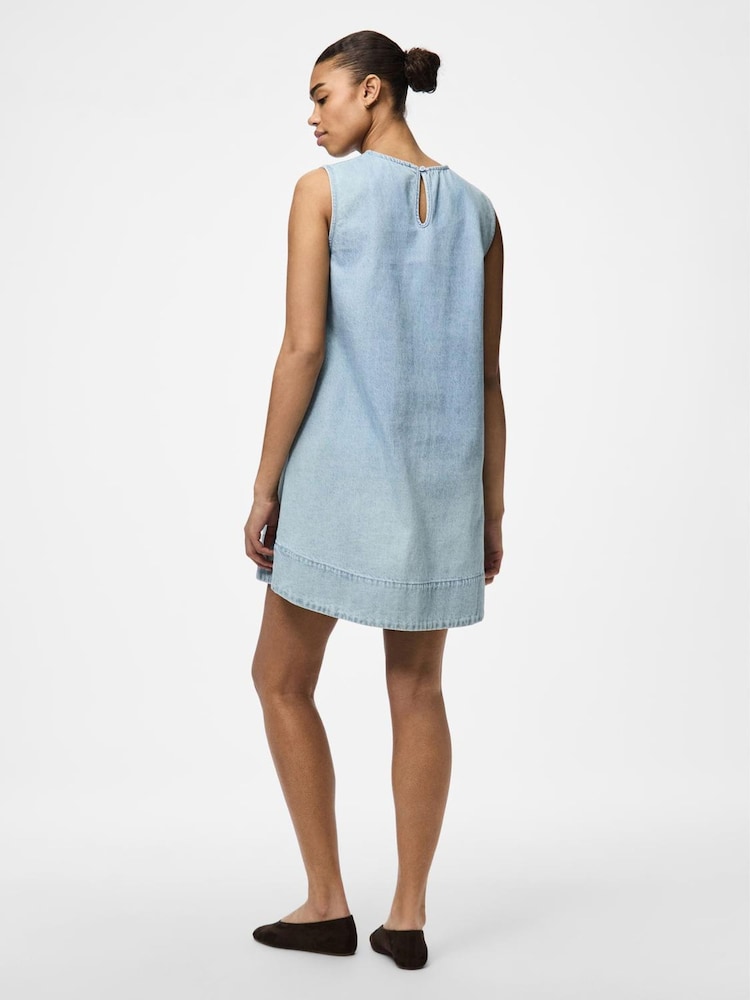 PIECES Blue Sleeveless Denim Dress - Image 2 of 4